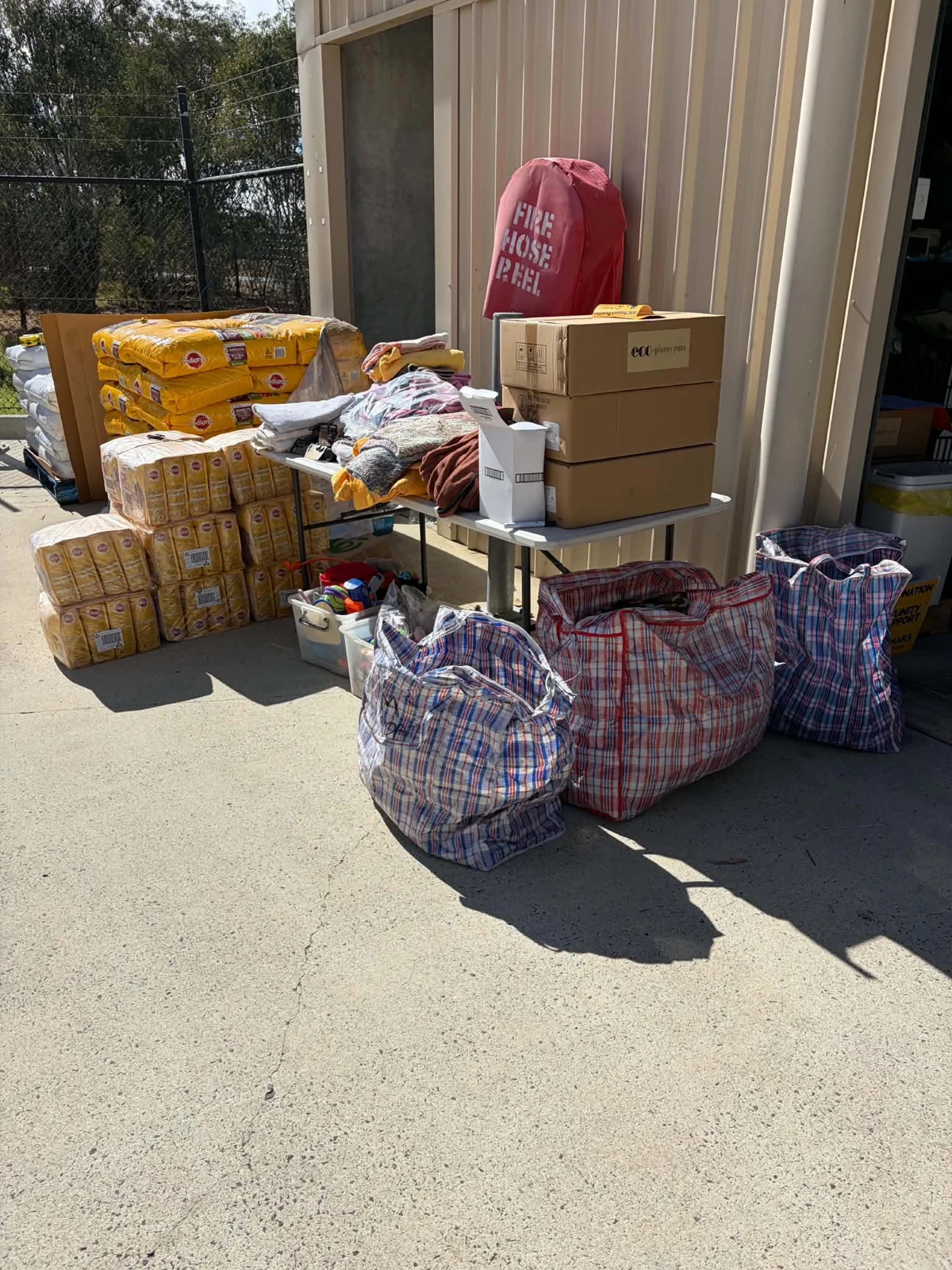 Packed supplies ready for a pickup