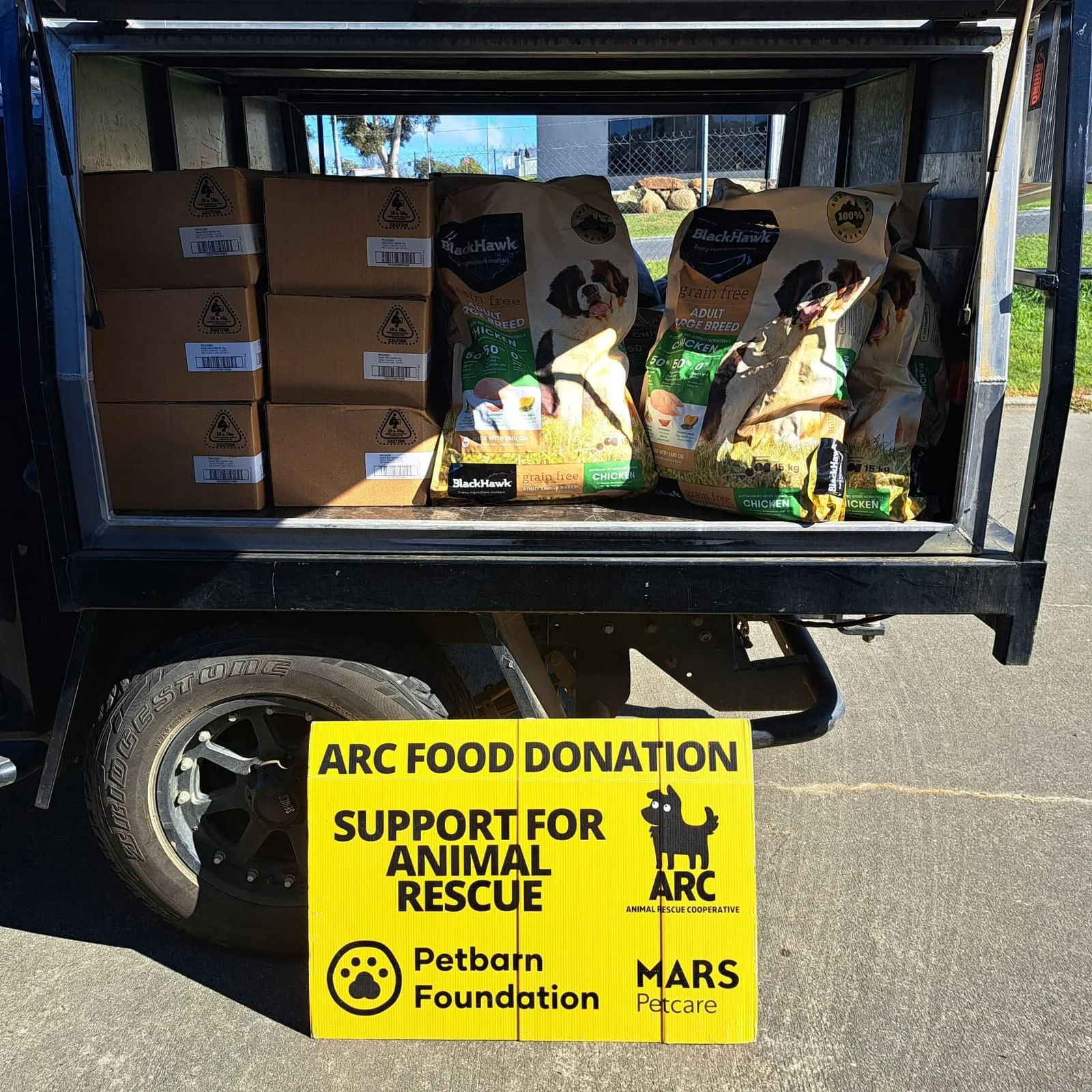Donated supplies collected through ARC Hobart for an animal sanctuary