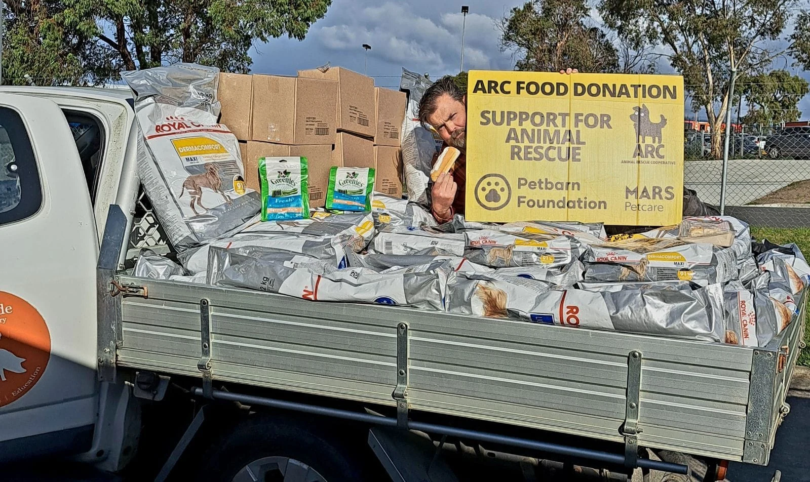 A ute loaded with donated animal supplies